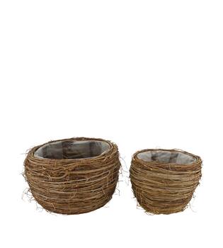 Basket round willow wood with plastic 30x30x19cm S2 - Natural