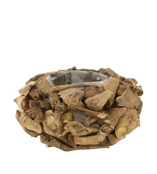 Planter round mulberry wood with plastic 29x29x15cm