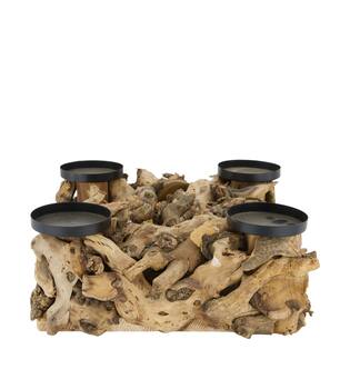 Pillar candle holder square mulberry wood 28x28x10cm - Natural