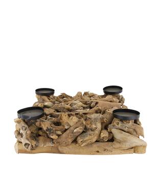 Pillar candle holder square mulberry wood 38x38x10cm - Natural