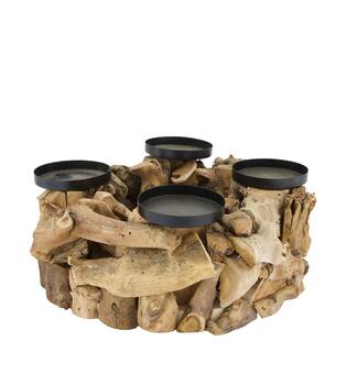 Pillar candle holder round mulberry wood 29x29x10cm - Natural