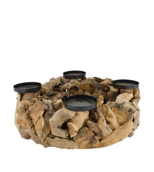 Pillar candle holder round mulberry wood 39x39x10cm - Natural