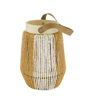Lantern round paper rope with glass 18x18x25cm