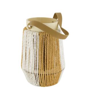 Lantern round paper rope with glass 18x18x25cm