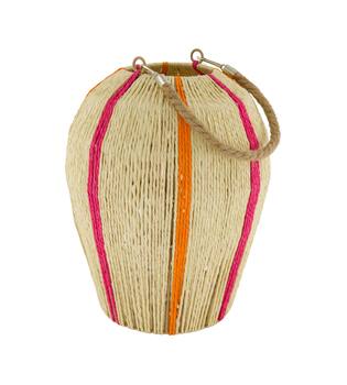 Lantern round paper rope with glass 27x27x33cm