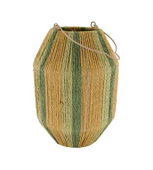 Lantern round paper rope with glass 24x24x34cm