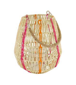 Lantern round paper rope with glass 24x24x27cm - Natural
