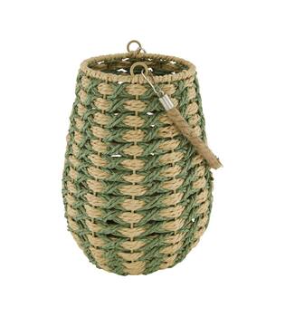 Lantern round paper rope with glass 19x19x26cm