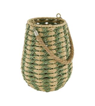 Lantern round paper rope with glass 19x19x26cm