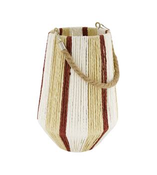 Lantern round paper rope with glass 22x22x31cm