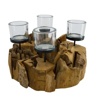 Pillar candle holder root 38x38x18cm - Natural