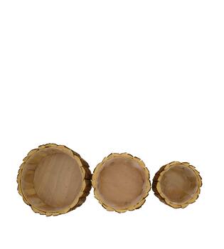 Planter round fir wood with plastic 28x28x11cm S/3