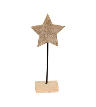 Star bark paulownia wood on stand 15x15x38cm - Natural