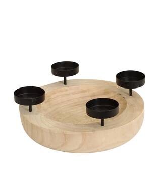 Tealight holder paulownia wood 26x26x6cm - Natural