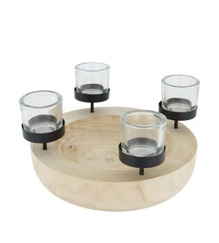 Tealight holder paulownia wood 26x26x6cm - Natural