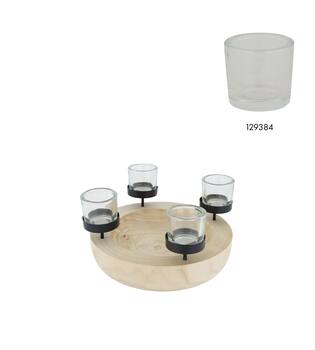 Tealight holder paulownia wood 26x26x6cm - Natural