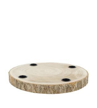 Dinnercandle holder paulownia wood with metal cup 28x28x3cm - Natural