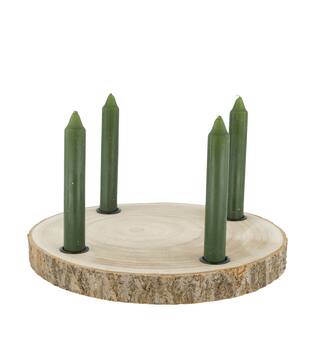 Dinnercandle holder paulownia wood with metal cup 28x28x3cm - Natural