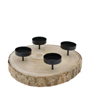 Pillar candle holder paulownia wood with metal cup 28x28x5cm - Natural