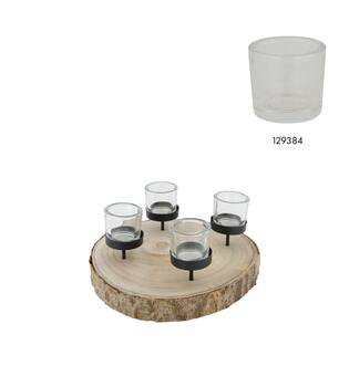 Pillar candle holder paulownia wood with metal cup 28x28x5cm - Natural