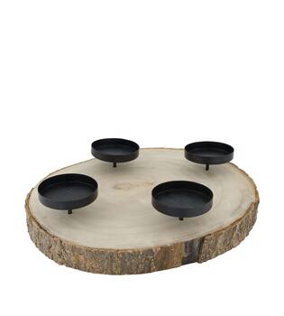 Pillar candle holder paulownia wood with metal cup 38x38x9cm - Natural