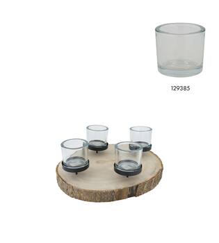 Pillar candle holder paulownia wood with metal cup 38x38x9cm