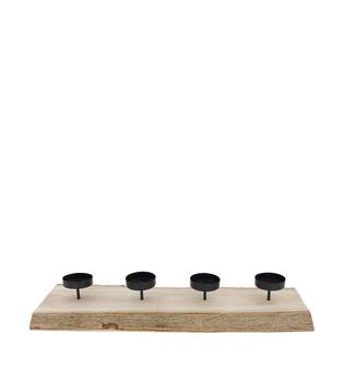 Pillar candle holder paulownia wood with metal cup 58x19x3cm - Natural