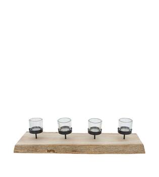 Pillar candle holder paulownia wood with metal cup 58x19x3cm - Natural