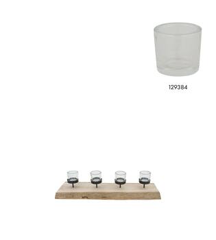 Pillar candle holder paulownia wood with metal cup 58x19x3cm - Natural