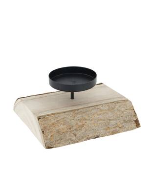 Pillar candle holder paulownia wood with metal cup 23x23x5cm - Natural