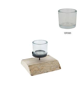 Pillar candle holder paulownia wood with metal cup 23x23x5cm - Natural