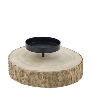Pillar candle holder paulownia wood with metal cup 20x20x4cm - Natural