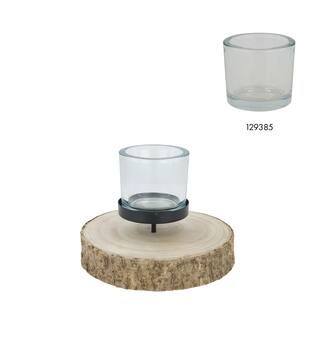 Pillar candle holder paulownia wood with metal cup 20x20x4cm - Natural