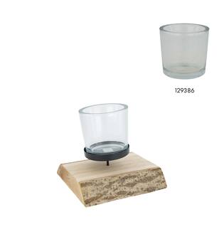 Pillar candle holder paulownia wood with metal cup 19x19x5cm - Natural