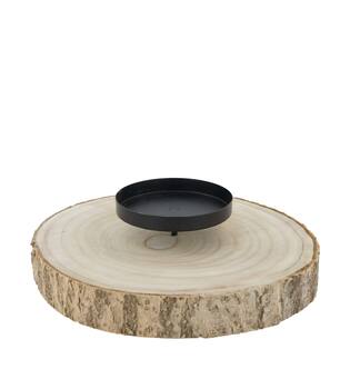 Pillar candle holder paulownia wood with metal cup 28x28x4cm - Natural