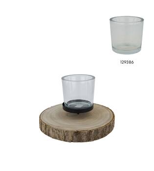 Pillar candle holder paulownia wood with metal cup 28x28x4cm - Natural