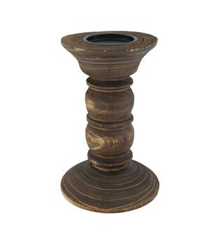 Pillar candle holder paulownia wood 18x18x28cm - Brown
