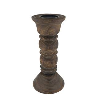 Pillar candle holder paulownia wood 18x18x38cm - Brown