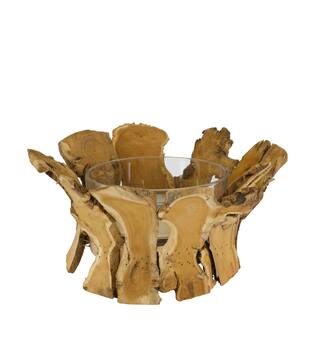 Lantern mulberry wood with glass 36x36x17cm - Natural