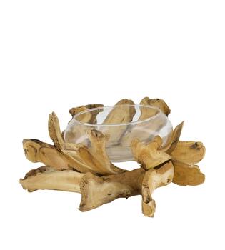 Lantern mulberry wood with glass 37x37x15cm - Natural