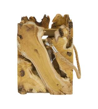 Lantern square mulberry wood with glass 15x15x20cm - Natural