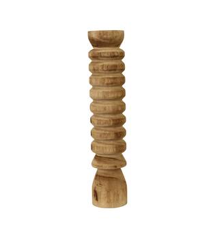 Pillar candle holder paulownia wood with metal cup 12x12x58cm - Natural