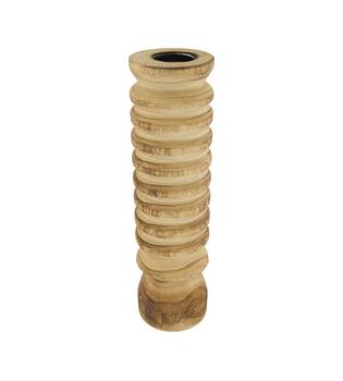 Pillar candle holder paulownia wood with metal cup 10x10x38cm - Natural