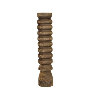 Pillar candle holder paulownia wood with metal cup 12x12x58cm - Brown