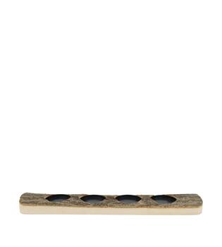 Pillar candle holder paulownia wood with metal cup 58x12x4.5cm - Natural