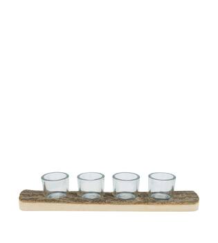 Pillar candle holder paulownia wood with metal cup 58x12x4.5cm - Natural