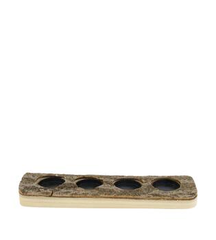 Tealight candle paulownia wood with metal cup 38x10x4.5cm - Natural