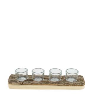 Tealight candle paulownia wood with metal cup 38x10x4.5cm - Natural