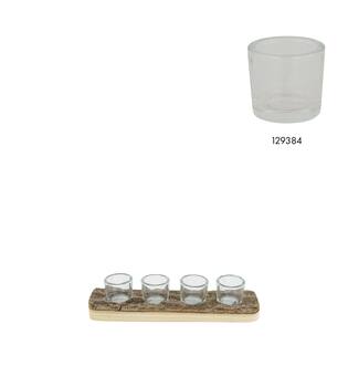 Tealight candle paulownia wood with metal cup 38x10x4.5cm - Natural