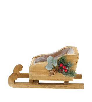 Planter sleigh historic wood with plastic 25x10x12cm
